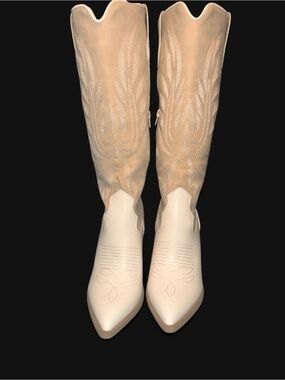 Chic Two-Tone Over-the-Knee Boots in Beige and Ivory
